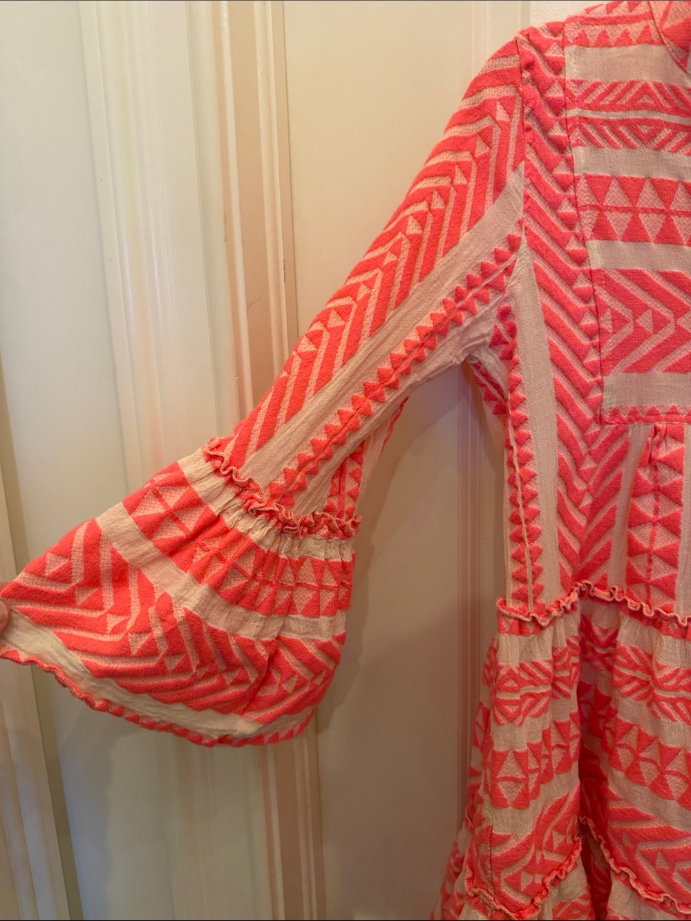 Devotion TWINS Coral & Cream Embroidered Tiered Tunic Dress - Picture 3 of 5